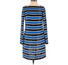 Michael Kors Collection Cocktail Dress - Shift Crew Neck Long Sleeves: Blue Print Dresses - New - Women's Size 2