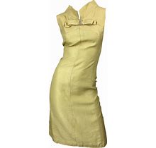 Chic 1960S I Magnin Yellow Silk Shantung Rhinestone Bow Vintage 60S Shift Dress