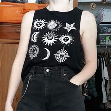 One Clothing Tops | Celestial Crop Tank | Color: Black/White | Size: L