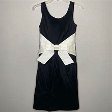 Sandra Darren Dresses | Formal Black Pleated Tuxedo Bow Taffeta Dress | Color: Black/Cream | Size: 8