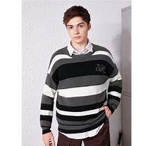 Teen Boy Striped Pattern Drop Shoulder Sweater Without Shirt,14Y