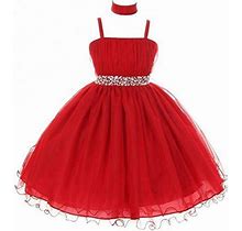 Dreamer Pepi Double Spaghetti Strap Tulle Rhinestone Easter Big Girls Flower Girl Dress Red 10 (C03b31)