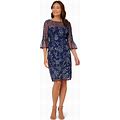Adrianna Papell Women's Embroidered Bell Sleeve Dress, Midnight Multi