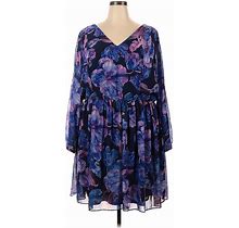 Alexia Admor Casual Dress - Popover: Purple Floral Motif Dresses - Women's Size 3X