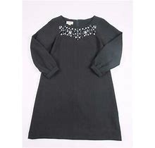 Talbots Petites Womens Black Jeweled Long Sleeve Classic Dress Sz.10