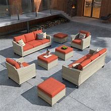 Red Barrel Studio® Sarpsborg Wicker 8 - Person Outdoor Seating Group W/ Cushions Wicker/All - Weather Wicker/Wicker/Rattan In Orange | Wayfair