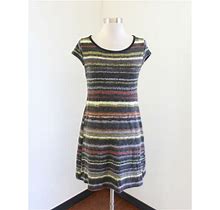 Aryeh Black Gray Green Abstract Striped Knit Tunic Sweater Dress Size