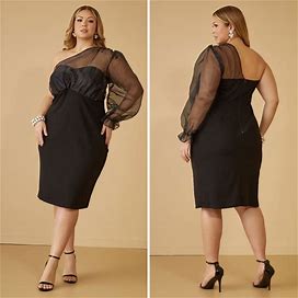Plus Size One Shoulder Layered Bodycon Dress, 26/28 - Ashley Stewart