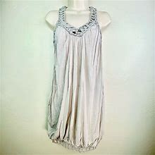 Interlud Womens Boho Crochet Woven Silk Sheath Dress Gray Has Pockets! XS