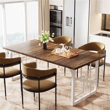 Tribesigns 63 Inches Dining Table For 4-6 People, Rectangular Dining Room Tables, Rustic Brown Wooden Kitchen Table With White Metal Legs,