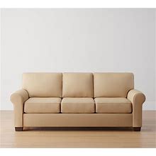 Buchanan Roll Arm Upholstered Sofa 87", Polyester Wrapped Cushions, Performance Everydayvelvet(TM) Camel | Pottery Barn