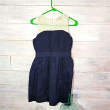Loft Dresses | Ann Taylor Loft Dress Size 00P Navy Blue, Cream Mini Dress Polyester | Color: Blue/Cream | Size: 00P