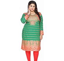 Maple Clothing Women's Plus Size Indian Tunic Kurti Kurta Printed Top Tunic (Green, 4XL)