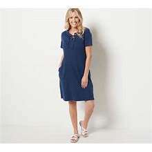 Quacker Factory Tops | Quacker Factory Women's Top Sz Xs Grommet Lace Up Dress With Blue A503656 | Color: Blue | Size: Xs
