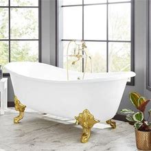 Signature Hardware 946168-72-T Lena 72" Cast Iron Soaking Clawfoot Tub With Included Overflow Drain White / Brushed Nickel Feet Tub Soaking Clawfoot