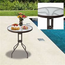 Outdoor Dining Table 24 Inch Round Patio Bistro Tempered Glass Top Garden Table