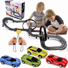 Slot Car Race Track Sets, 23 ft Powered Or Electric Track With 4 Slot Cars, Dual Racing Race Track Set Features A Loop, Turns, Straightaways And A Cr