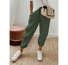 Women's Linen Pants Pants Trousers Baggy Cotton Plain Maillard Side Pockets Baggy Full Length Fashion Casual Daily Green S