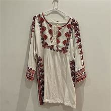 Free People Dresses | S Free People Long Sleeve Embroidered Tie Dress | Color: White | Size: S