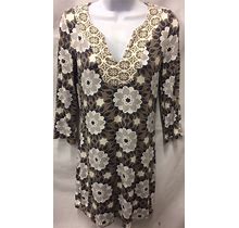 BODEN Dress Tunic Retro Jersey Floral Classic Brown White Cruise Size 4