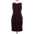 Calvin Klein Casual Dress - Sheath Crew Neck Sleeveless: Burgundy Print Dresses - Women's Size 10