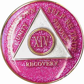 AA Medallion Pink Glitter Tri-Plate Sobriety Chip Year 1 - 45 - 14 Year