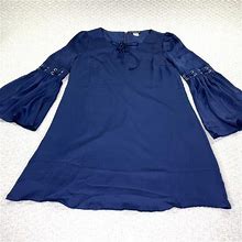 VENUS Dress Woman XS Navy Blue Boho Hippie Mod Bell Sleeves Fully Lined