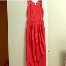 Sexy Hi Low Maxi Dress With Caged Open Back | Color: Orange/Red | Size: 10