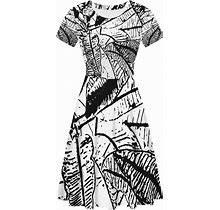 Black And White Croton Women Scoop Neck Ruffle Dress