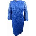 Alfani Women's Plus Size Lace Bell-Sleeve Sheath Dress (18W, Stormy Sea)