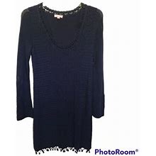 Lilly Pulitzer Size Medium Navy Blue Athena Crochet Knit Bell Sleeve