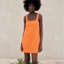 Zara Dresses | Zara Square Neck Orange Knit Mini Dress | Color: Orange | Size: S