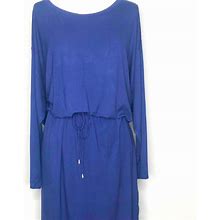 Sejour Dresses | Sejour Long Sleeve Drawstring Asymmetric Hem Dress | Color: Blue | Size: 3X