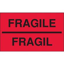 Tapecase Instructional Handling Label: Fragile/Fragil, 5 in Label Wd, 3 in Label Ht, Red, 50 PK [PK/50] Model: 16V052