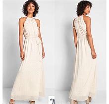 Modcloth Dresses | Nwt Modcloth Boho Ivory Chiffon Layered Maxi Halter Dress Metallic Flecks L Xl | Color: Cream/White | Size: Various