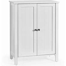 White Bathroom Floor Cabinet 3-Tier Storage Cabinet With Double Door & Adjustable Shelf Wooden Bathroom Cabinet For Home Office (23.5 X 12 X 31.5 Inch