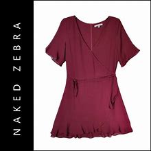 Naked Zebra Dresses | Naked Zebra Women's Belted Ruffle Short Sleeves Dress Size Medium | Color: Purple | Size: M