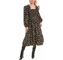 Leota Womens Fleur Midi Dress, S, Black