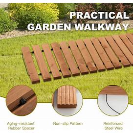 8 Feet Roll-Out Weather-Resistant Patio Hardwood Pathway-17"