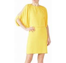 Womens New Halston Heritage Evening Collection Yellow Cape Sleeve Slit Dress