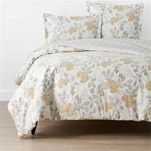Mariel Flower, Floral Print, Bouquet, And Stripe Classic Cool Cotton Percale Reversible Duvet Cover - Gray/Orange/Coral, Size Twin | The Company Store