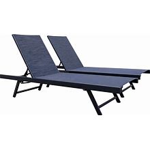 Vivere Stackable Aluminum Navy Urban Sun Relaxation Lounger 2 Pack Full Recline Made With Premium Phifertex Sling Outdoor Fabric (330 Lb Capacity)