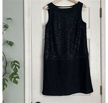 Loft Black Sequin Sleeveless Dress Womans Size 10