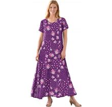 Plus Size Women's Short-Sleeve Crinkle Dress By Woman Within In Plum Purple Patch Floral (Size 1X)