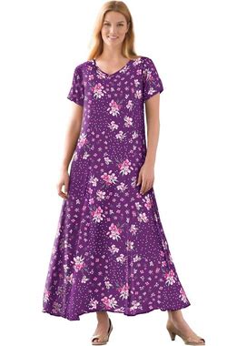 Plus Size Women's Short-Sleeve Crinkle Dress By Woman Within In Plum Purple Patch Floral (Size S)