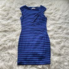 Calvin Klein Dresses | Ck Ruched Shoulder Striped Sheath Dress | Color: Blue | Size: 6