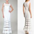Tadashi Shoji Ivory Jersey Mesh Illusion Gown Dress Size S Retail $650