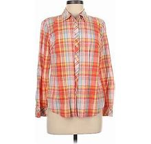 Talbots Women Orange Long Sleeve Button-Down Shirt M Petites
