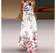 Vkekieo Summer Dresses For Women 2022 Beach Dresses Women's Casual Long Dress With Striped Floral Print Sleeveless Maxi Dress
