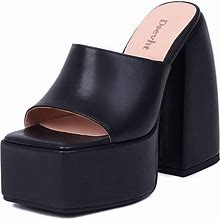 Dsevht Chunky Platform Sandals For Women,Slip On Square Toe Platform Mules With High Heel